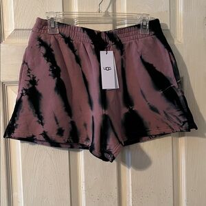 UGG Women's Noni Trendy Tie Dye Pink/Black Brushed Fleece Athletic Shorts Size M